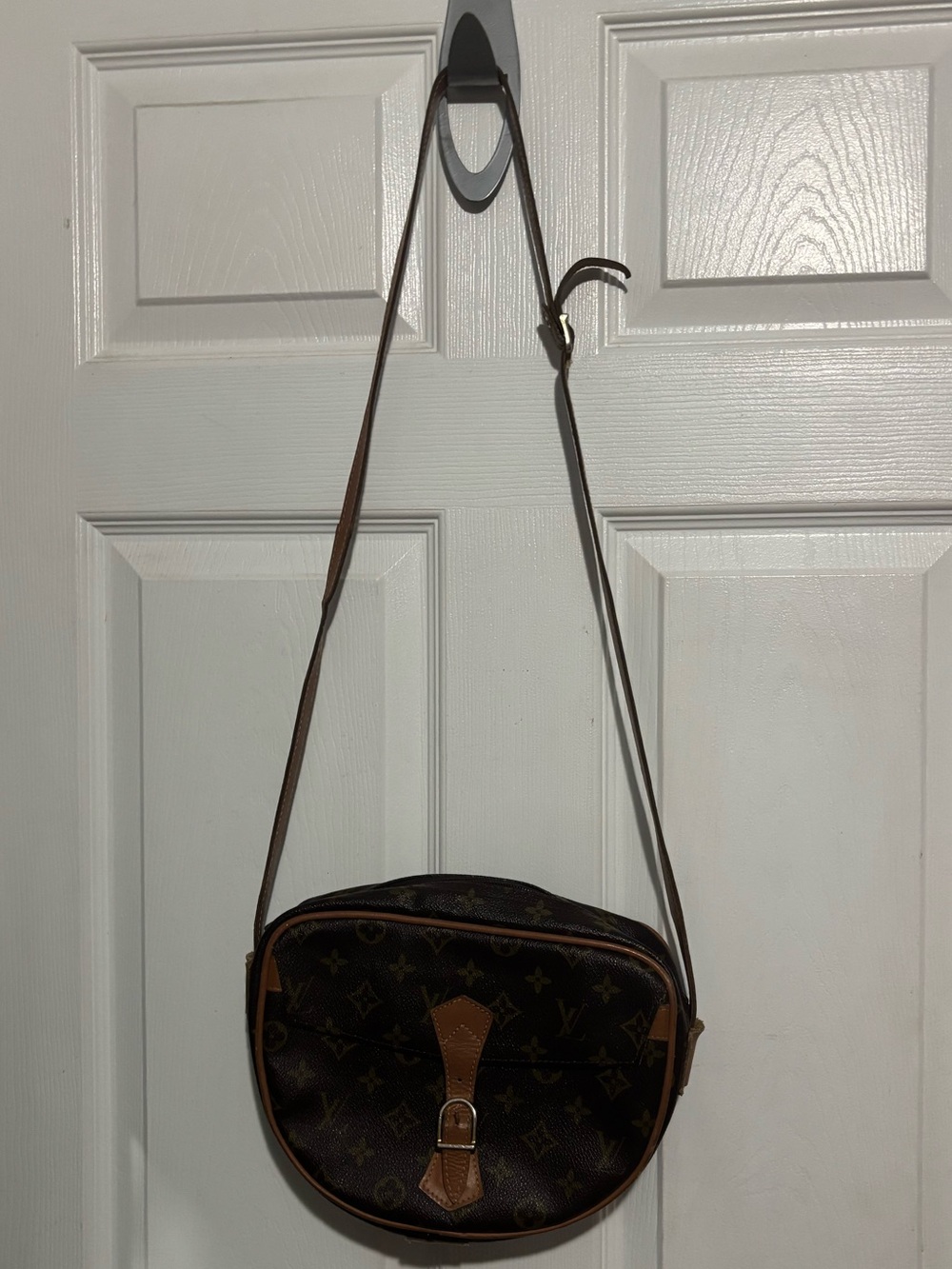 Louis Vuitton Brown Monogram Crossbody Satchel with Tan Trim